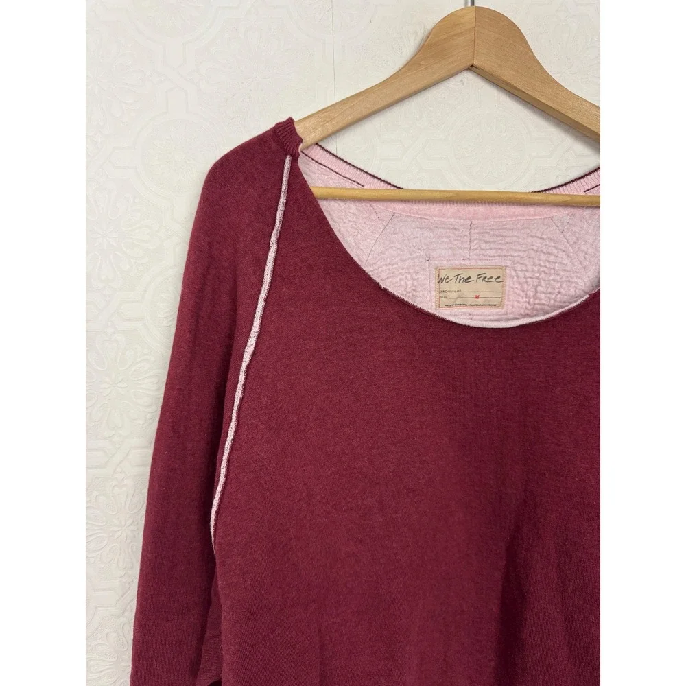 We The Free Midnight Pullover Free People‎ Burgundy Pink Oversized Sweatshirt M